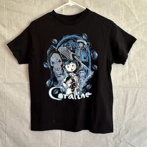 Coraline Movie Graphic TShirt Unisex Medium Black Laika Horror Fantasy Cotton